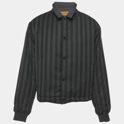 Pre Owned سترة لوي فيتون صوف مخطط أزرق كحلي وألياف صناعية قابلة للعكس مقاس كبير جدًا - إكس لارج