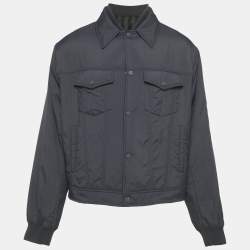 Pre Owned سترة لوي فيتون صوف مخطط أزرق كحلي وألياف صناعية قابلة للعكس مقاس كبير جدًا - إكس لارج