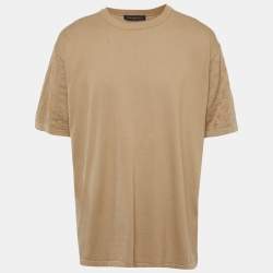 Pre Owned تي شيرت لوي فيتون قطن محبوك بكم أحادي بني فاتح مزين بشعار مقاس رباعي كبير (٤ إكس لارج)