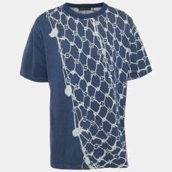 Pre Owned Louis Vuitton Blue Monogram Fishnet Cotton T-Shirt 4L