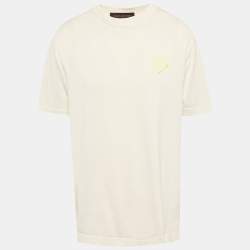 Pre Owned Louis Vuitton White Signature Pin Cotton Knit T-Shirt M