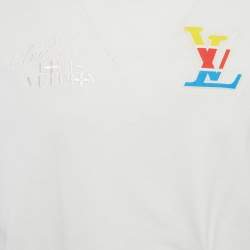 Pre Owned تي شيرت لوي فيتون مطبوع شعار الماركة نقش أبيض جيرسي مقاس متوسط