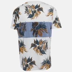 مملوكة مسبقًا Louis Vuitton White/Blue Striped Floral Print Jersey T-Shirt L