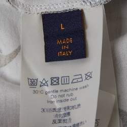 مملوكة مسبقًا Louis Vuitton White/Blue Striped Floral Print Jersey T-Shirt L