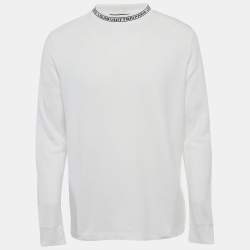 مملوكة مسبقًا Louis Vuitton White Logo Neck Jersey Long Sleeve T-Shirt L