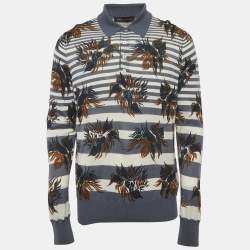 مملوكة مسبقًا Louis Vuitton Blue Striped Floral Cotton Polo T-Shirt L