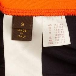 Pre Owned Louis Vuitton Navy Blu/Orange Logo Applique Jersey T-Shirt S