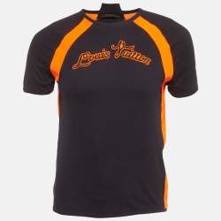 Pre Owned Louis Vuitton Navy Blu/Orange Logo Applique Jersey T-Shirt S