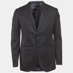 Pre Owned جاكيت بليزر لويس فيتون صوف مزيج ياقة لامعة مونوغرام أزرق بحري مقاس متوسط (ميديوم)