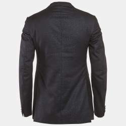 Pre Owned Louis Vuitton Navy Blue Wool Blend Monogram Shimmer Blazer M 