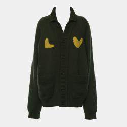 مملوكة مسبقًا Louis Vuitton x Nigo 2022 Green Wool Knitted Button Up Cardigan