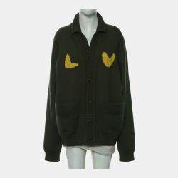مملوكة مسبقًا Louis Vuitton x Nigo 2022 Green Wool Knitted Button Up Cardigan
