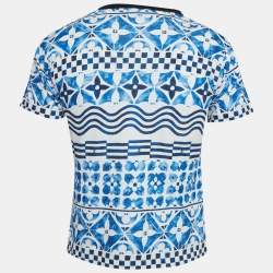 Pre Owned Louis Vuitton Blue Printed Jersey Crew Neck T-Shirt S