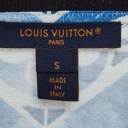 Pre Owned Louis Vuitton Blue Printed Jersey Crew Neck T-Shirt S