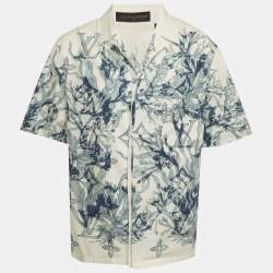 Pre Owned Louis Vuitton Blue/White Printed Cotton Short Sleeve Shirt M