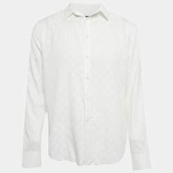 مملوكة مسبقًا قميص لوي فيتون قطن أبيض شعار بأزرار أمامية مقاس متوسط