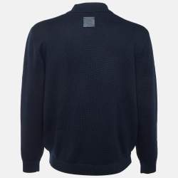 مملوكة مسبقًا Louis Vuitton Midnight Blue Wool Knit Leather Detail Blouson L