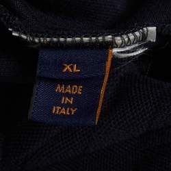 Pre Owned Louis Vuitton Navy Blue Damier Pattern Pique Cotton Polo T-Shirt XL