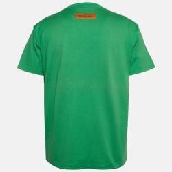 Pre Owned Louis Vuitton Green Logo Embossed Jersey Crewneck T-Shirt M