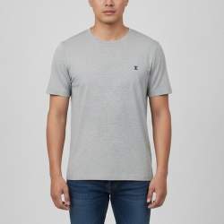Pre Owned Louis Vuitton Grey Logo Embroidered Jersey Crewneck T-Shirt L