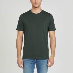 Pre Owned Louis Vuitton Green Logo Embroidered Jersey Crewneck T-Shirt XL