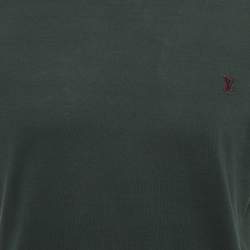 Pre Owned Louis Vuitton Green Logo Embroidered Jersey Crewneck T-Shirt XL