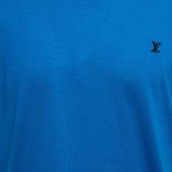 Pre Owned Louis Vuitton Blue Logo Embroidered Jersey Crewneck T-Shirt L