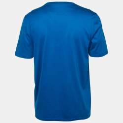 Pre Owned Louis Vuitton Blue Logo Embroidered Jersey Crewneck T-Shirt L