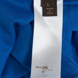 Pre Owned Louis Vuitton Blue Logo Embroidered Jersey Crewneck T-Shirt L