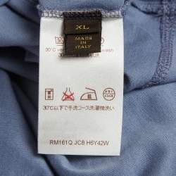 Pre Owned Louis Vuitton Blue Logo Embroidery Jersey V- Neck T-Shirt XL 