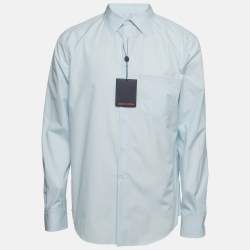 Pre Owned Louis Vuitton Blue Logo Embroidered Poplin Dress Shirt XL