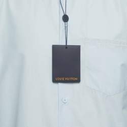 Pre Owned Louis Vuitton Blue Logo Embroidered Poplin Dress Shirt M