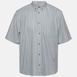 Pre Owned Louis Vuitton x Park Seo-Bo Blue Striped Textured Cotton Shirt XL