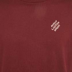 Pre Owned Louis Vuitton Burgundy Logo Patterned Knit T-Shirt S