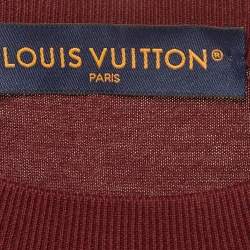 Pre Owned Louis Vuitton Burgundy Logo Patterned Knit T-Shirt S