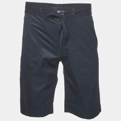 Pre Owned Louis Vuitton Navy Blue Cotton Logo Buckle Shorts M