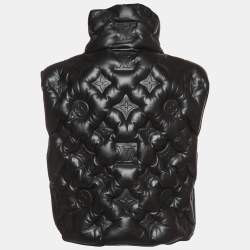 مملوكة مسبقًا Louis Vuitton Black Logo Embossed Leather Zip up Puffer Jacket S