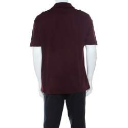 Pre Owned Louis Vuitton Burgundy Honeycomb Knit Cotton Logo Embroidered Polo T Shirt XL