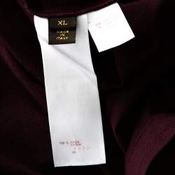 Pre Owned Louis Vuitton Burgundy Honeycomb Knit Cotton Logo Embroidered Polo T Shirt XL