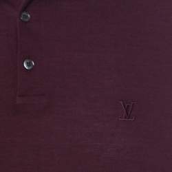 Pre Owned Louis Vuitton Burgundy Honeycomb Knit Cotton Logo Embroidered Polo T Shirt XL