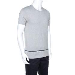 Pre Owned Louis Vuitton Grey Cotton Logo Detail T-Shirt M