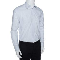 Louis Vuitton White & Blue Cotton Graph Check Shirt L