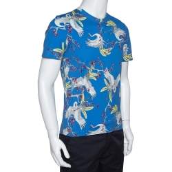 Louis Vuitton Blue Crane Print Cotton Crew Neck T-Shirt S