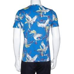Louis Vuitton Blue Crane Print Cotton Crew Neck T-Shirt S