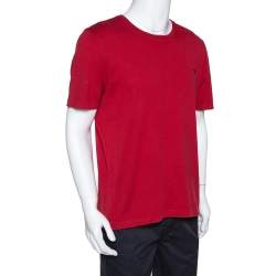 Pre Owned Louis Vuitton Red Cotton Logo Embroidered Crew Neck T Shirt XL