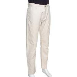 Louis Vuitton Cream Cotton & Linen Regular Fit Trousers XL