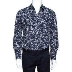 Louis Vuitton Navy Blue Printed Cotton Long Sleeve Shirt M