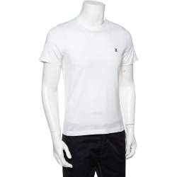 Pre Owned Louis Vuitton White Cotton Logo Embroidered Crew Neck T-Shirt S