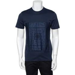 Louis Vuitton Navy Blue Cotton Patch Front Crew Neck T-Shirt S
