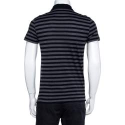 Louis Vuitton Navy Blue & Grey Striped Cotton Polo T-Shirt S